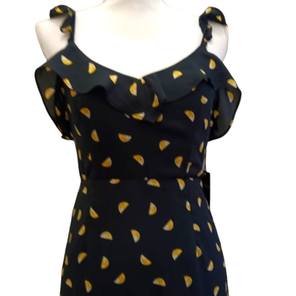 FOREVER 21 Navy Lemon slice ruffle midi tie back dress Small - Picture 3 of 6